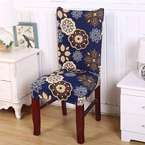 Styleys Classic Elastic Stretch Removable Washable Polyester Blend Short Dining Chair Cover Protector -Set of 6, (SD08 Blue Geometry Flower) - Image 2