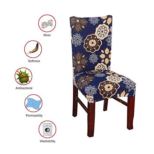Styleys Classic Elastic Stretch Removable Washable Polyester Blend Short Dining Chair Cover Protector -Set of 6, (SD08 Blue Geometry Flower) - Image 5