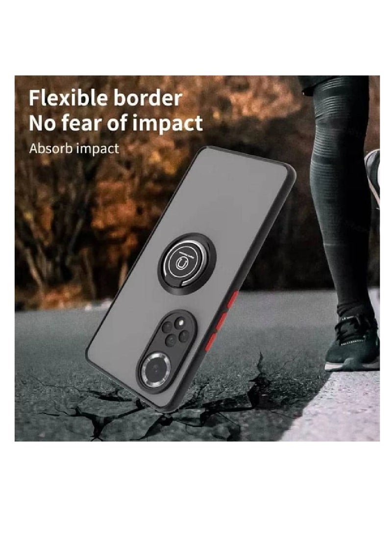 IAF Flexible Silicone Bumper Shockproof Matte Back Cover with 360 rotational Car Mount Magnetic Ring Holder For Honor 50 Black - Image 3
