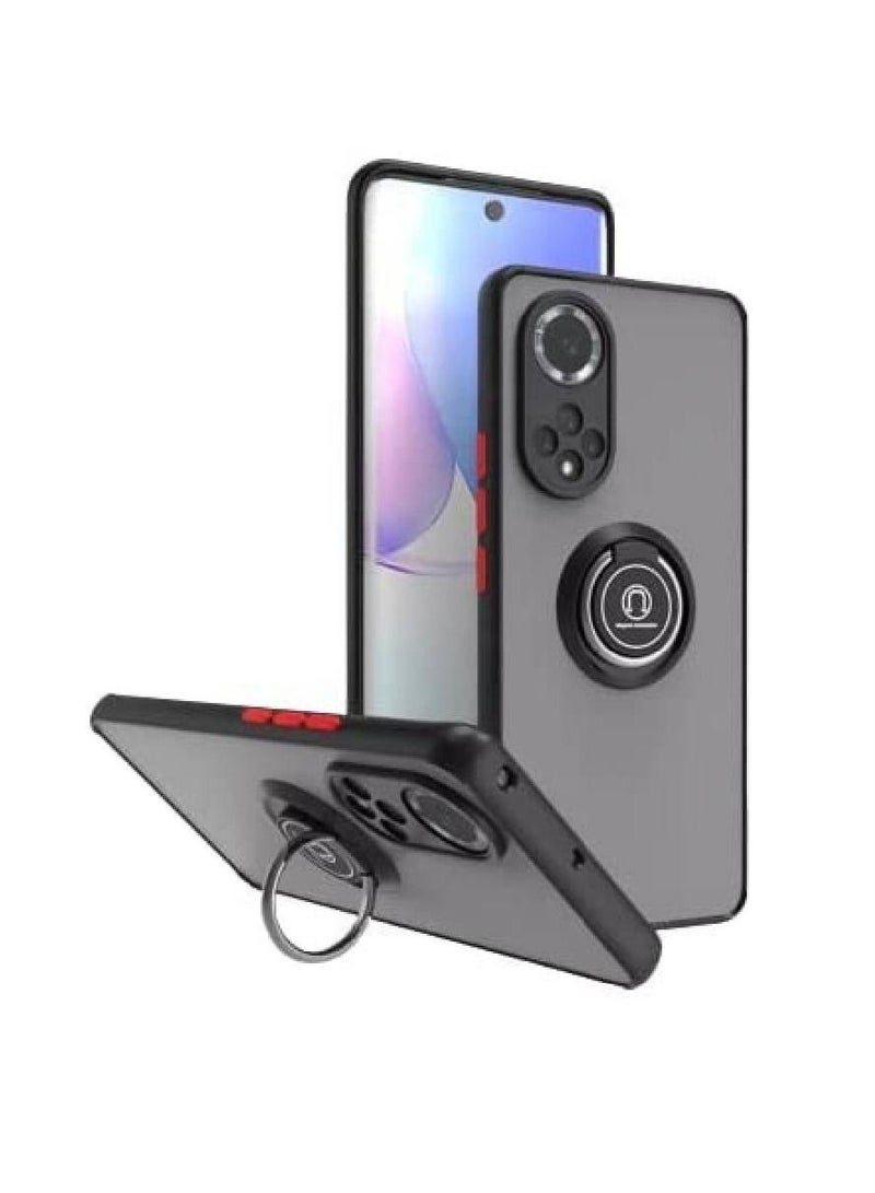 IAF Flexible Silicone Bumper Shockproof Matte Back Cover with 360 rotational Car Mount Magnetic Ring Holder For Honor 50 Black - Image 1