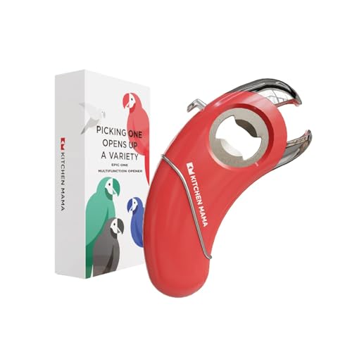 Kitchen Mama Epic One Multifunction Opener: Magnetic Bottle Opener, Beer Soda Opener, Effortless Jar Lid Opener for Seniors and Elderly with weak Hands and Arthritis, Essential Kitchen Gadget (Red) - Image 1
