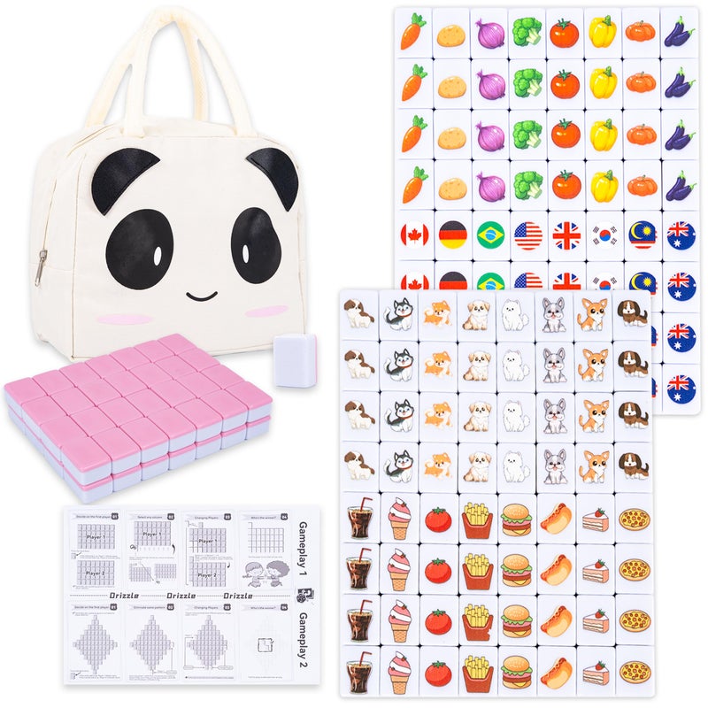 drizzle 129 Tiles Seaside Escape Blocks Game 30mm - Instruction Manual Panda Bag - Dog & Food & National Flag & Vegetables Patterns - Image 1