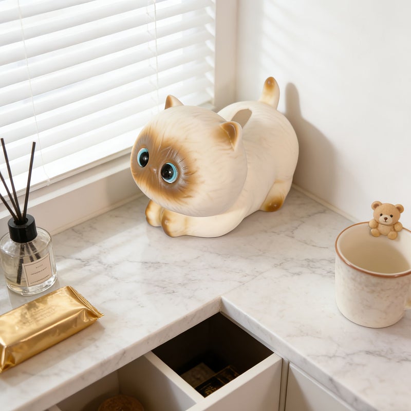 High-End PVC Siamese Cat Tissue Box Milky White CPL 120 Desktop Decoration - Image 4