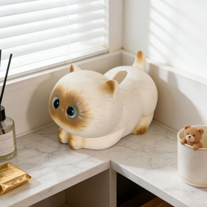 High-End PVC Siamese Cat Tissue Box Milky White CPL 120 Desktop Decoration - Image 5