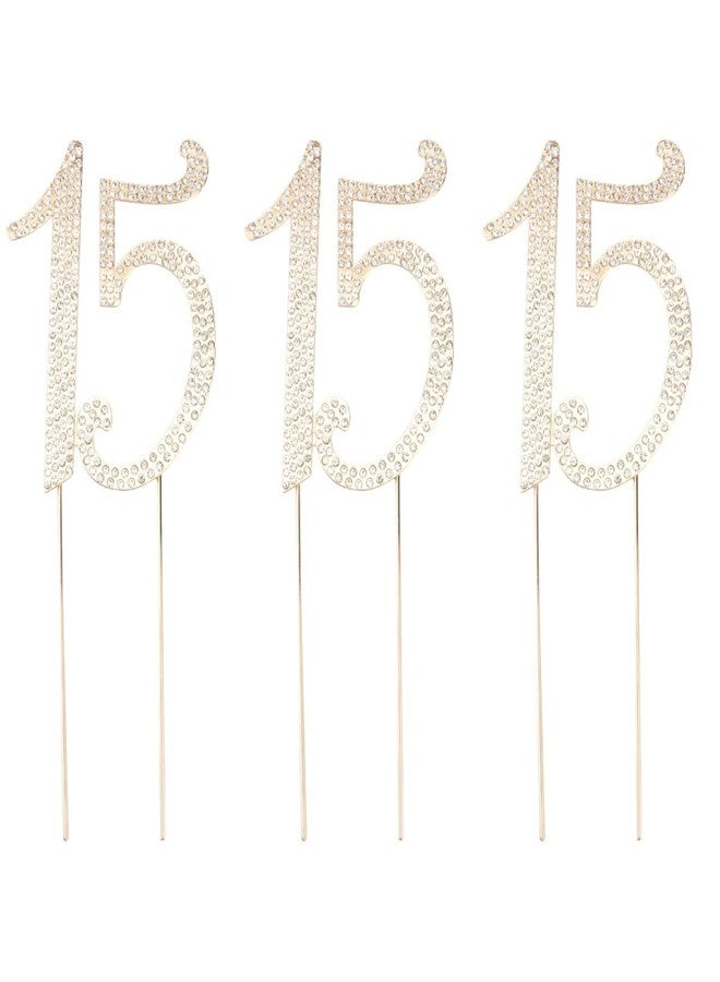 3 قطع من زينة الكيك على شكل الرقم 15، أعواد تزيين مركزية لامعة مرصعة بأحجار الراين، لوازم حفلات الذكرى السنوية، احتفالاً بالذكرى الخامسة عشرة - Image 1