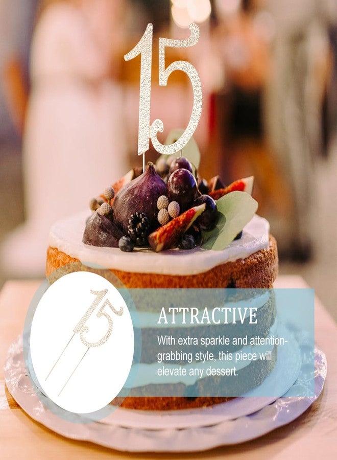 3 قطع من زينة الكيك على شكل الرقم 15، أعواد تزيين مركزية لامعة مرصعة بأحجار الراين، لوازم حفلات الذكرى السنوية، احتفالاً بالذكرى الخامسة عشرة - Image 2