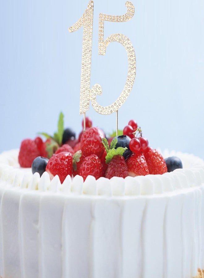 3 قطع من زينة الكيك على شكل الرقم 15، أعواد تزيين مركزية لامعة مرصعة بأحجار الراين، لوازم حفلات الذكرى السنوية، احتفالاً بالذكرى الخامسة عشرة - Image 4