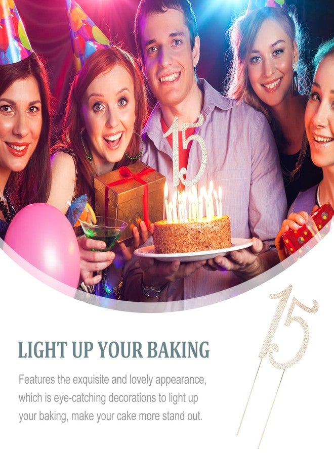 3 قطع من زينة الكيك على شكل الرقم 15، أعواد تزيين مركزية لامعة مرصعة بأحجار الراين، لوازم حفلات الذكرى السنوية، احتفالاً بالذكرى الخامسة عشرة - Image 3
