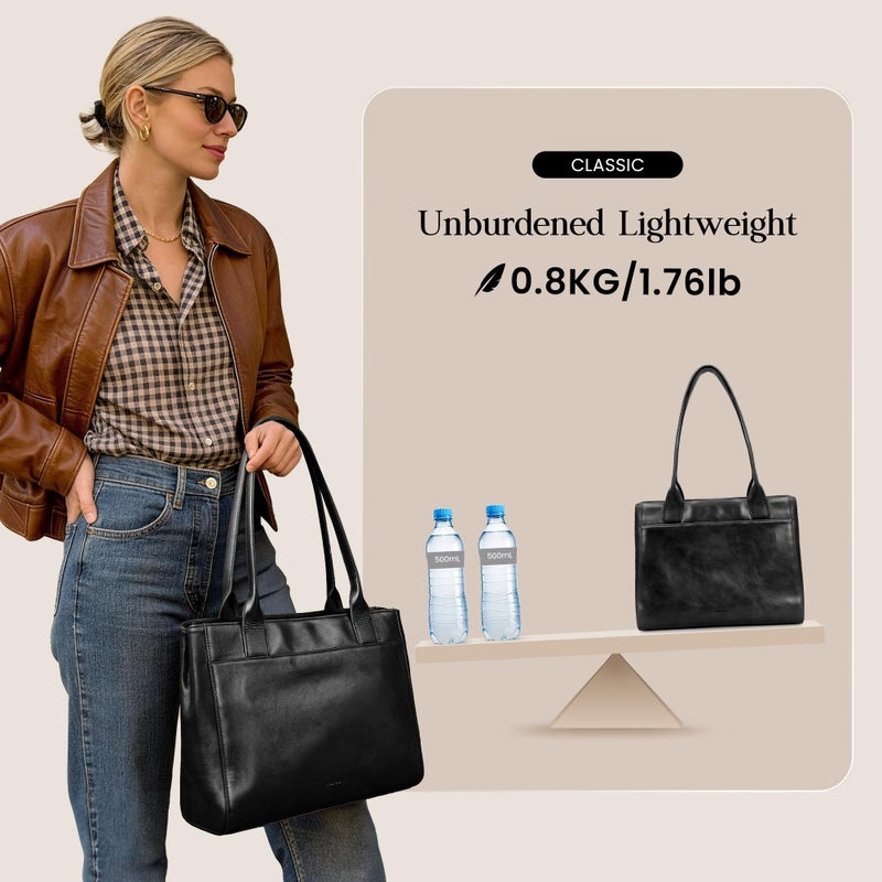 befen Genuine Leather Tote Bag for Women Small Black Work Tote Bag with Zipper Soft Leater Purse with Multi Compartments Work Handbag for Travel Designer Womens Purses and Handbags for Everyday - Image 4