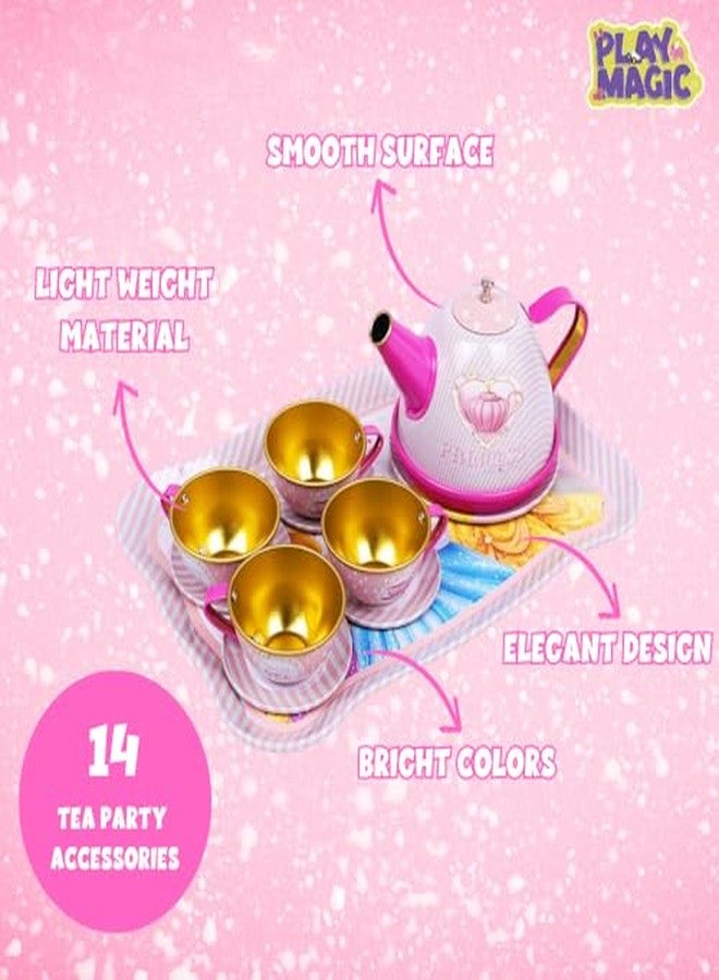 PlayMagic Children's Tea Set Princess | Tea Party Set Toy Pretend Play Gifts Age 3-6, Kids Girls |Toys Kitchen Tea Set Princess 14 Pieces|Kitchen Pretend Play for Girls Boys - Image 4