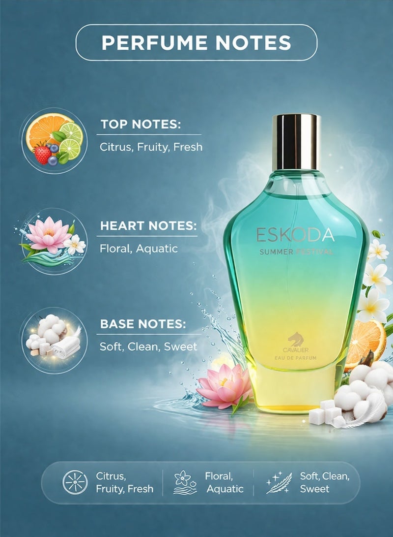 كافاليير بيرفيوم عطر إسكودا سمر فيستيفال أو دو بارفان 100 مل | عطر نسائي فاخر برائحة الفواكه والمياه مع لمسة زهرية | عطر يدوم طويلاً للنساء - Image 2