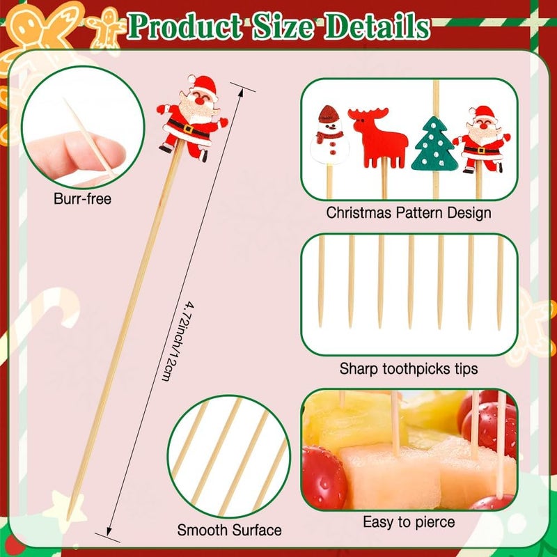 Leislam Christmas Toothpicks for Appetizers, 100 PCS Christmas Cocktail Picks, Christmas Picks for Food, Xmas Decorative Bamboo Food Sandwich Skewers Drinks Dessert for Christmas Party Decoration Supplies - Image 3