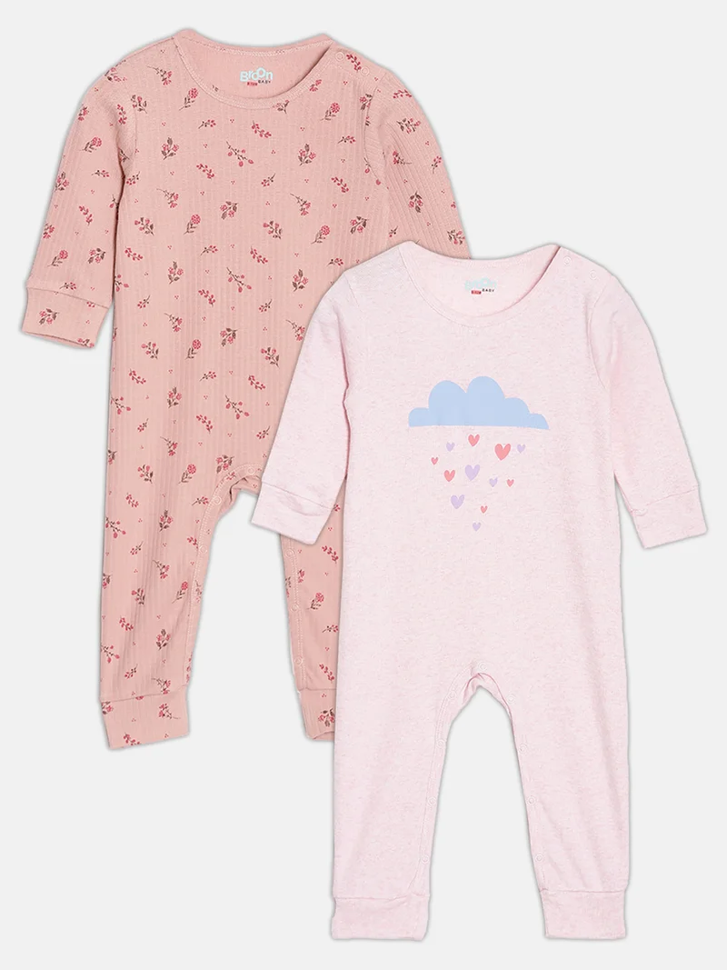 Broon Broon Infant Girls Orange and Pink Printed Organic Cotton Sleepsuit Pack of 2