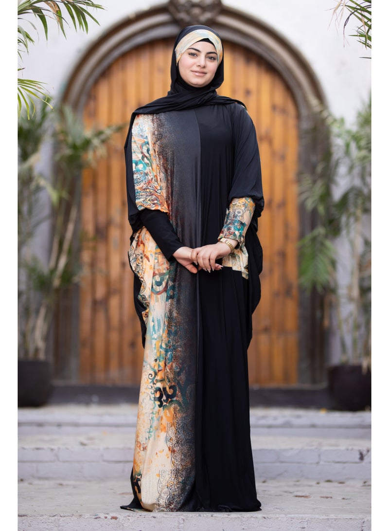SATR HIJABI Women Printed Isdal Prayer Set – Full Coverage 2-Piece Prayer Outfit with Pocket, Soft Breathable Modest Islamic Wear Black Beige Multi Color - Image 5