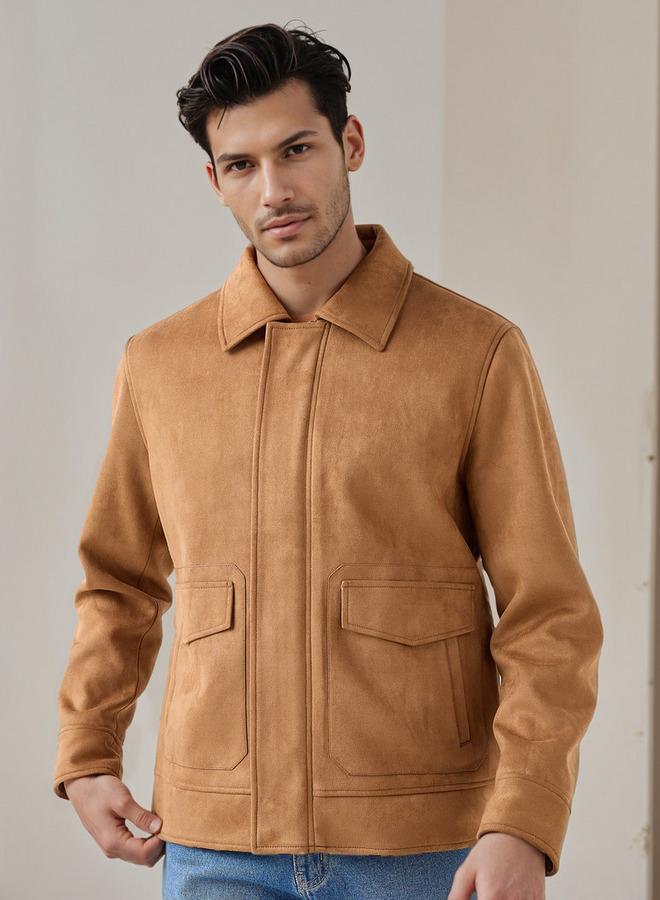 ايكونيك جاكيت بايكر رجالي بقصة عادية بسحاب - Image 1