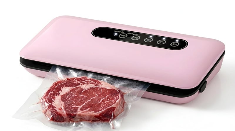 Vacuum Sealer with 5 Bags, Vacuum Food Preservator, Touch Screen Automatic Bag Sealer, Dry and Wet Modes for Preserving Meat, Vegetables, Fruits, Compact Design for Kitchen, Pink - Image 1
