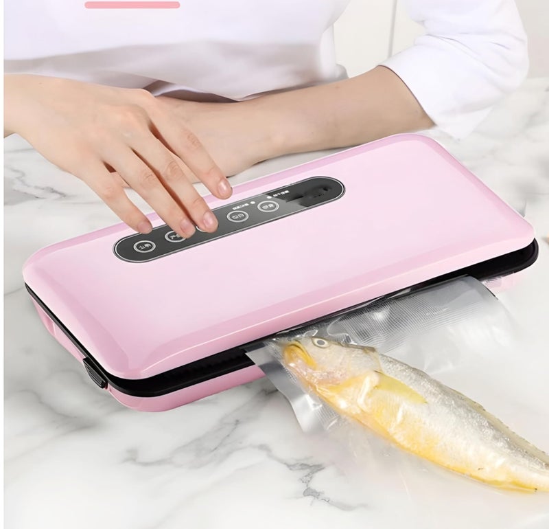Vacuum Sealer with 5 Bags, Vacuum Food Preservator, Touch Screen Automatic Bag Sealer, Dry and Wet Modes for Preserving Meat, Vegetables, Fruits, Compact Design for Kitchen, Pink - Image 3