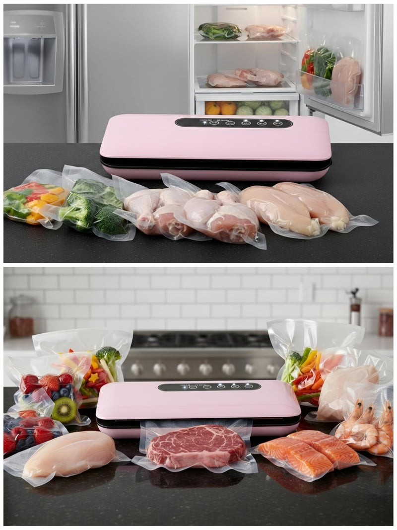 Vacuum Sealer with 5 Bags, Vacuum Food Preservator, Touch Screen Automatic Bag Sealer, Dry and Wet Modes for Preserving Meat, Vegetables, Fruits, Compact Design for Kitchen, Pink - Image 5