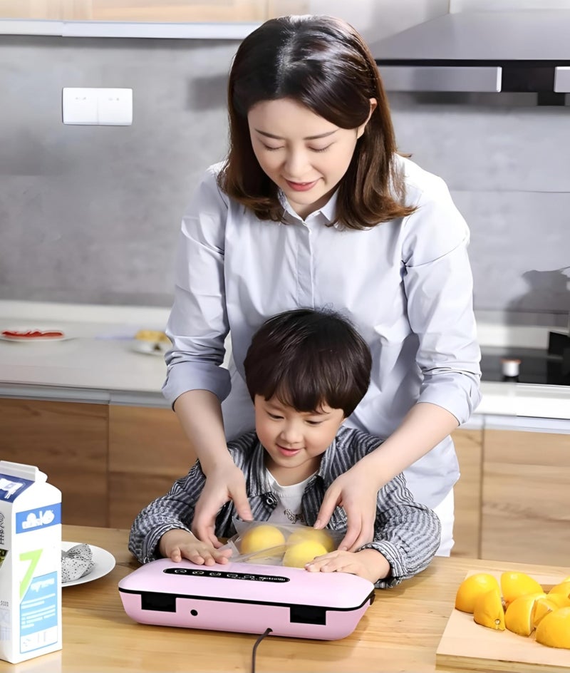 Vacuum Sealer with 5 Bags, Vacuum Food Preservator, Touch Screen Automatic Bag Sealer, Dry and Wet Modes for Preserving Meat, Vegetables, Fruits, Compact Design for Kitchen, Pink - Image 2