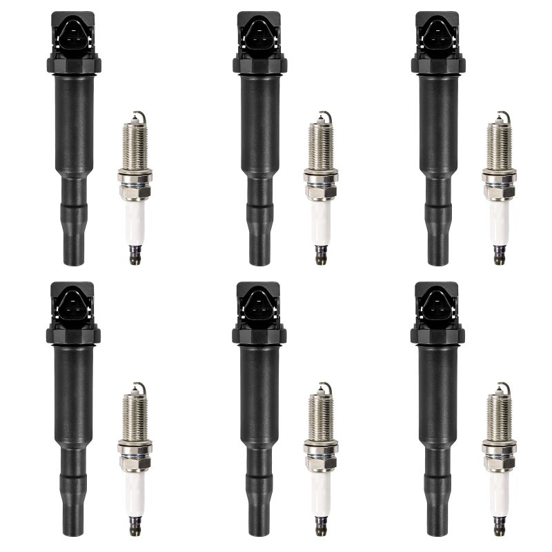 UF592 Set of 6 Ignition Coil Packs Spark Plugs Compatible with 2006 2007 2008 2009 2010 BMW 128i 328i 330i 528i 530i X3 X5 Z4 30L Replace 0221504470 12137594937 12137562744 12137571643