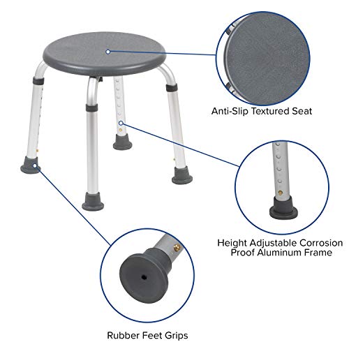 Flash Furniture Hercules Series Aluminum Bath and Shower Chair with Adjustable Height, Anti-Slip Medical Chair, 300 lb. Static Weight Capacity, Gray - Image 3