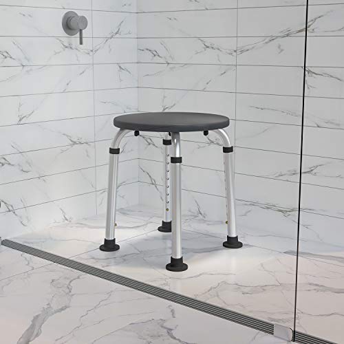 Flash Furniture Hercules Series Aluminum Bath and Shower Chair with Adjustable Height, Anti-Slip Medical Chair, 300 lb. Static Weight Capacity, Gray - Image 2