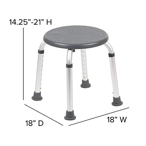 Flash Furniture Hercules Series Aluminum Bath and Shower Chair with Adjustable Height, Anti-Slip Medical Chair, 300 lb. Static Weight Capacity, Gray - Image 5