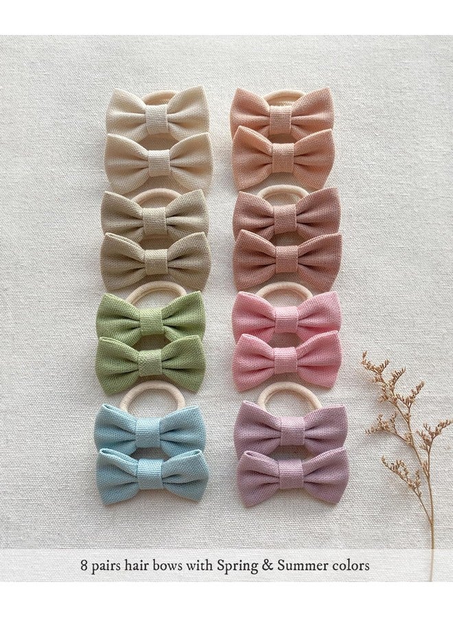 Cherssy 2" Baby Hair Ties with Linen Bows, 28 Pcs Neutral Hair Bow Elastic Nylon Hair Bands for Toddler Girls, Ponytail Holders Pigtails Hair Accessories for Thick or Thin Hair - Image 3