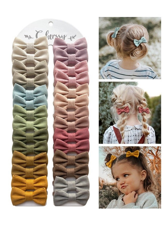 Cherssy 2" Baby Hair Ties with Linen Bows, 28 Pcs Neutral Hair Bow Elastic Nylon Hair Bands for Toddler Girls, Ponytail Holders Pigtails Hair Accessories for Thick or Thin Hair - Image 1