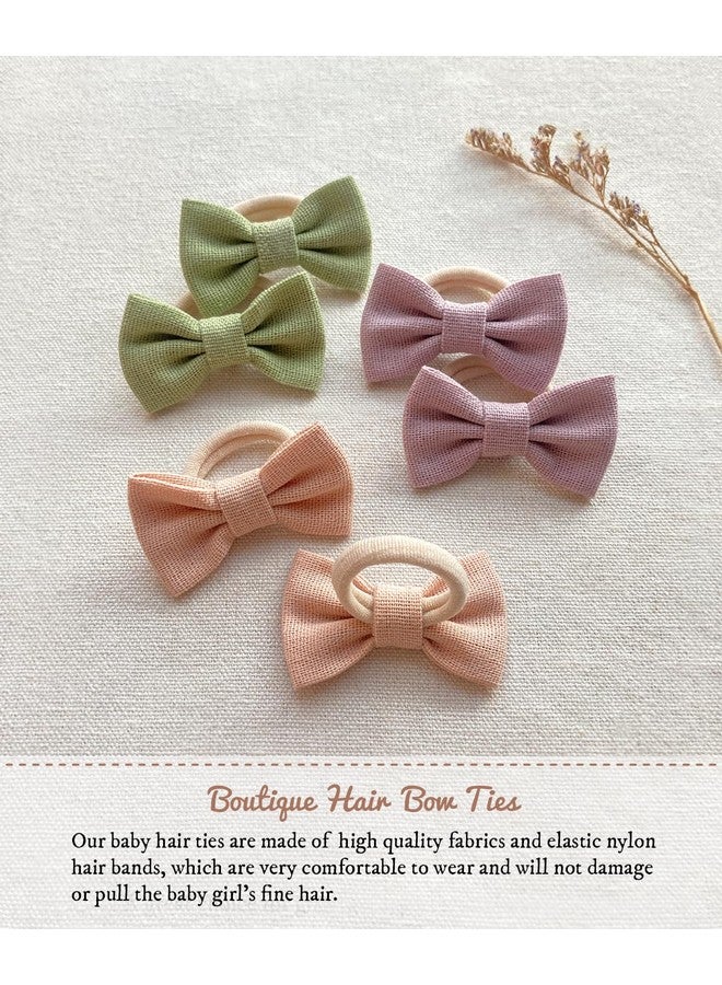 Cherssy 2" Baby Hair Ties with Linen Bows, 28 Pcs Neutral Hair Bow Elastic Nylon Hair Bands for Toddler Girls, Ponytail Holders Pigtails Hair Accessories for Thick or Thin Hair - Image 2