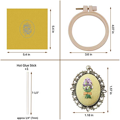 ZOCONE 4 Packs Embroidery Necklace Kits, Embroidery Pendant Kit Mini Cross Stitch Kit with Hoop, Necklace, Pendant, Stamped Pattern Cloth, Instructions, etc., Embroidery Kits for Adults - Image 3