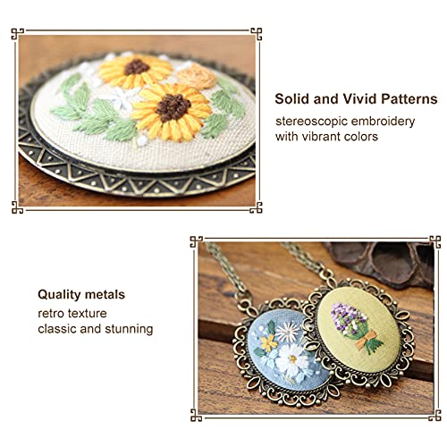 ZOCONE 4 Packs Embroidery Necklace Kits, Embroidery Pendant Kit Mini Cross Stitch Kit with Hoop, Necklace, Pendant, Stamped Pattern Cloth, Instructions, etc., Embroidery Kits for Adults - Image 5