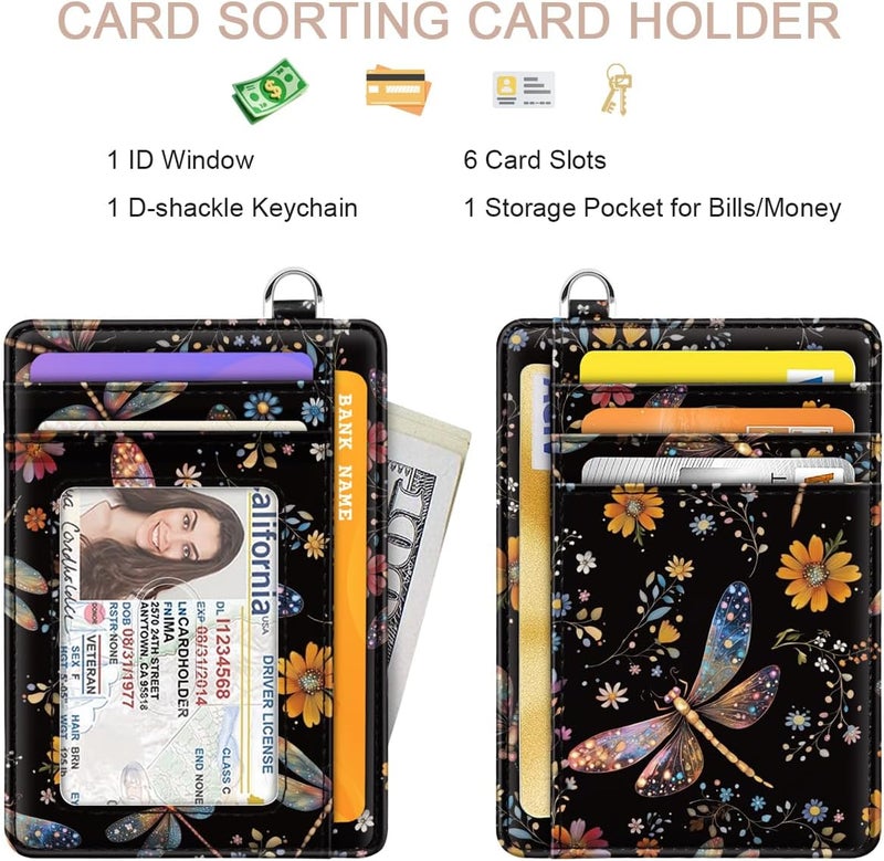 Coco Rossi Slim Credit Card Holder Wallet Women Thin Minimalist Card Organizer Case Cute Small ID Window Girl Ladies Womens Wallets, Dragonfly - Image 2