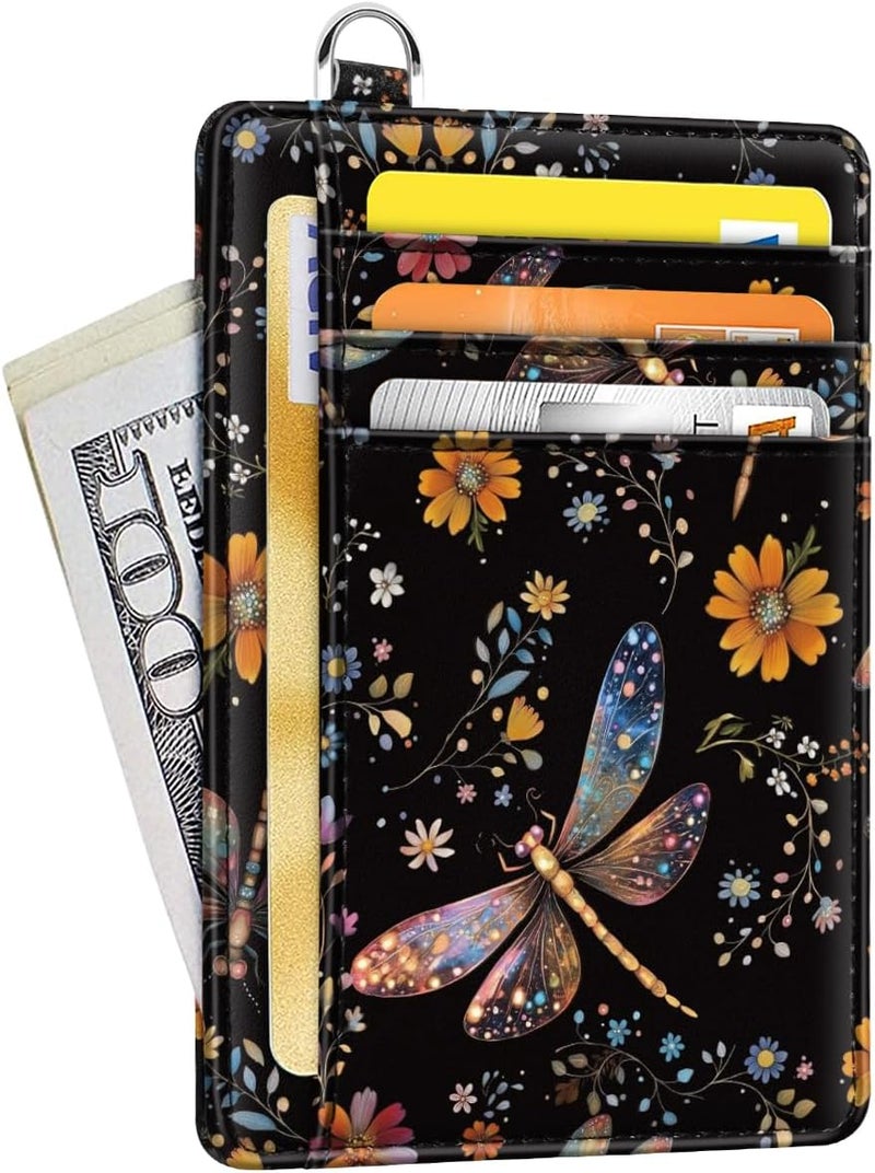 Coco Rossi Slim Credit Card Holder Wallet Women Thin Minimalist Card Organizer Case Cute Small ID Window Girl Ladies Womens Wallets, Dragonfly - Image 1