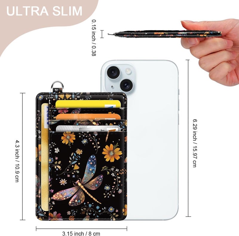 Coco Rossi Slim Credit Card Holder Wallet Women Thin Minimalist Card Organizer Case Cute Small ID Window Girl Ladies Womens Wallets, Dragonfly - Image 3