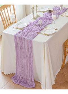 YIM-VIBEHAUS Cheesecloth Table Runner, 90 x 340 cm Boho Gauze Table Decor, Translucent Tablecloth for Wedding Reception Bridal Shower Party Decoration Table Centerpiece Purple  - Image 1