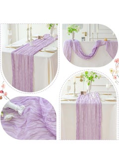 YIM-VIBEHAUS Cheesecloth Table Runner, 90 x 340 cm Boho Gauze Table Decor, Translucent Tablecloth for Wedding Reception Bridal Shower Party Decoration Table Centerpiece Purple  - Image 5