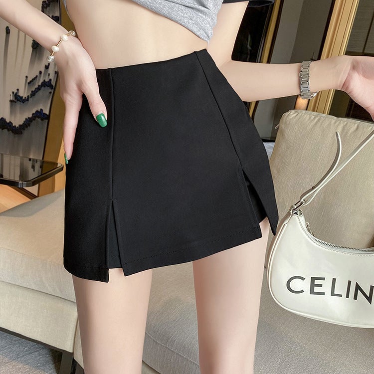 High Waist Black Shorts Women Summer Trendy Slimming A-Line Skirt Pants Black  - Image 1
