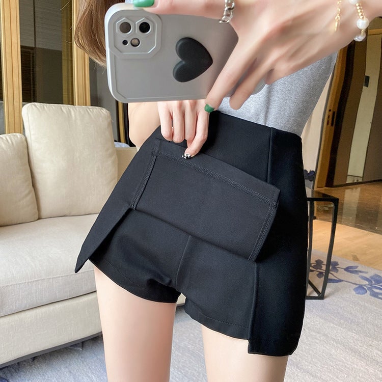 High Waist Black Shorts Women Summer Trendy Slimming A-Line Skirt Pants Black  - Image 5