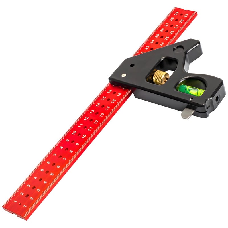 مربع الألومنيوم المركب 11 × 8 بوصة قابل للتعديل بزوايا 90 و 45 درجة مع ميزان فقاعي - Image 1