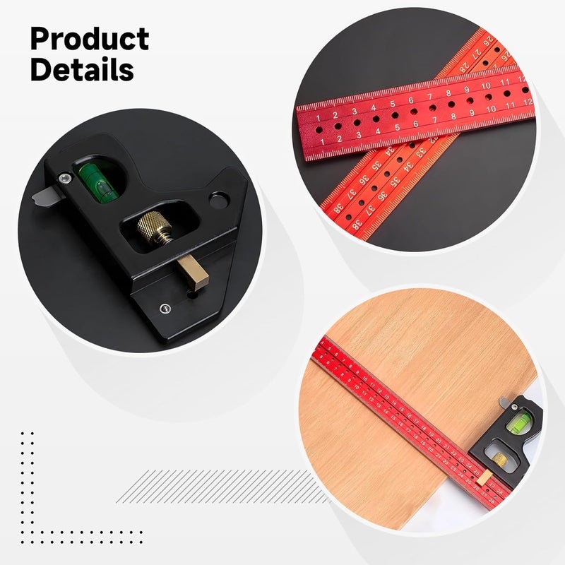 مربع الألومنيوم المركب 11 × 8 بوصة قابل للتعديل بزوايا 90 و 45 درجة مع ميزان فقاعي - Image 3