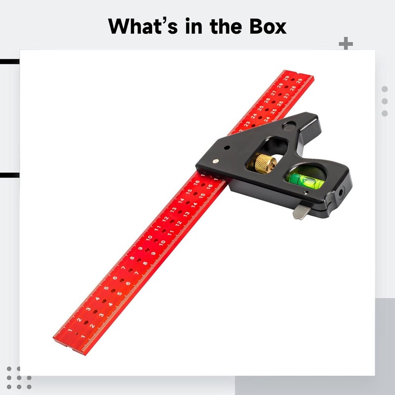 مربع الألومنيوم المركب 11 × 8 بوصة قابل للتعديل بزوايا 90 و 45 درجة مع ميزان فقاعي - Image 4