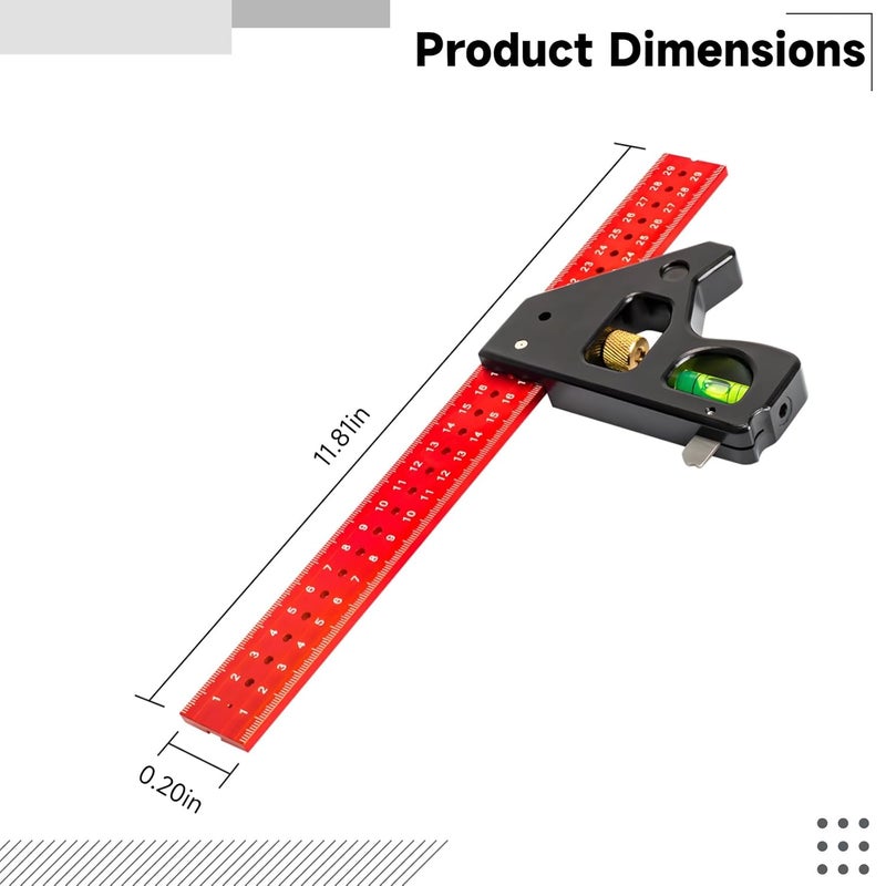 مربع الألومنيوم المركب 11 × 8 بوصة قابل للتعديل بزوايا 90 و 45 درجة مع ميزان فقاعي - Image 5