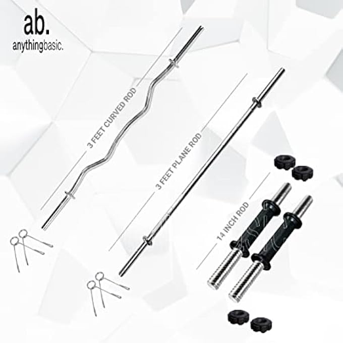 rayihni Pvc 26 Kg Home Gym Set With 3-3 Ft Gym Rods And One Pair Dumbbell Rods With Gym Accessoriess, Black - Image 4