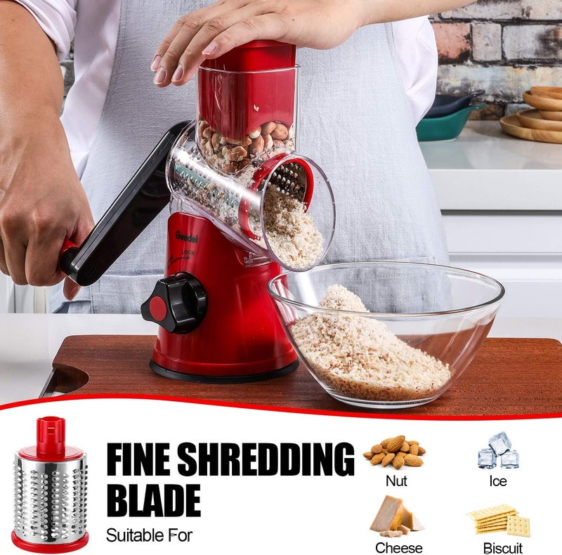 Geedel Rotary Cheese Grater, Vegetable Slicer with Three Drum Blades, Grater for Kitchen Faster and Easy Cutting, Rotary Drum Grater Ideal for Cheese, Cucumber, Carrot, Nuts, etc. - Image 5