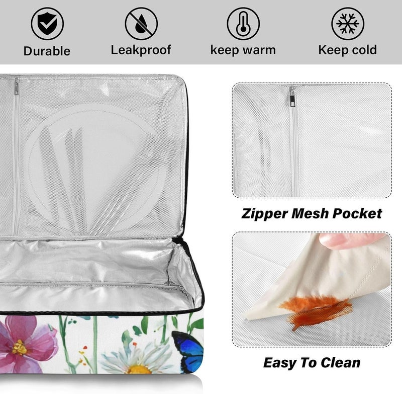 ElliTarr Casserole Carrier Insulated Casserole Dish Carrier Thermal Food Warmer Bag Lasagna Holder Lugger Tote Potluck Containers for Travel Picnic Party Watercolor Cornflower Daisy - Image 4