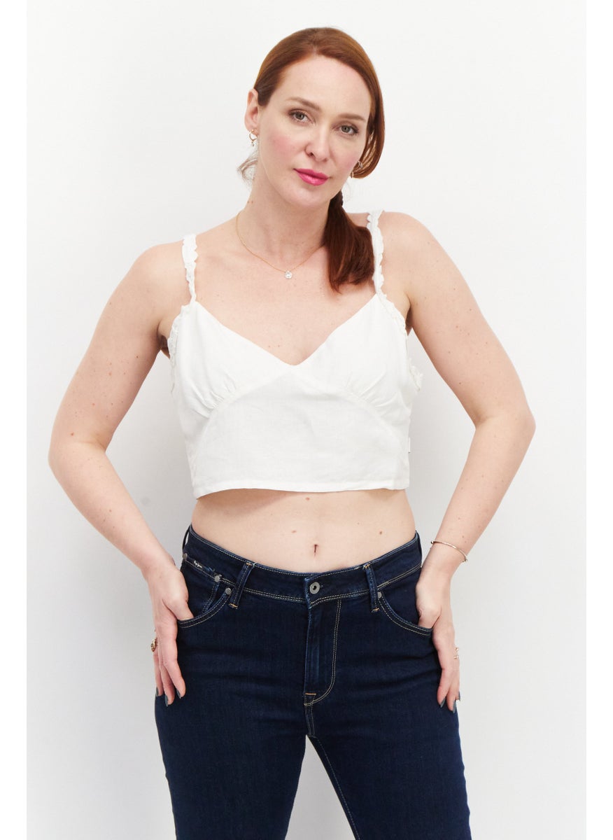 rvca Women V-Neck Sleeveless Plain Tank Top, White  - Image 1