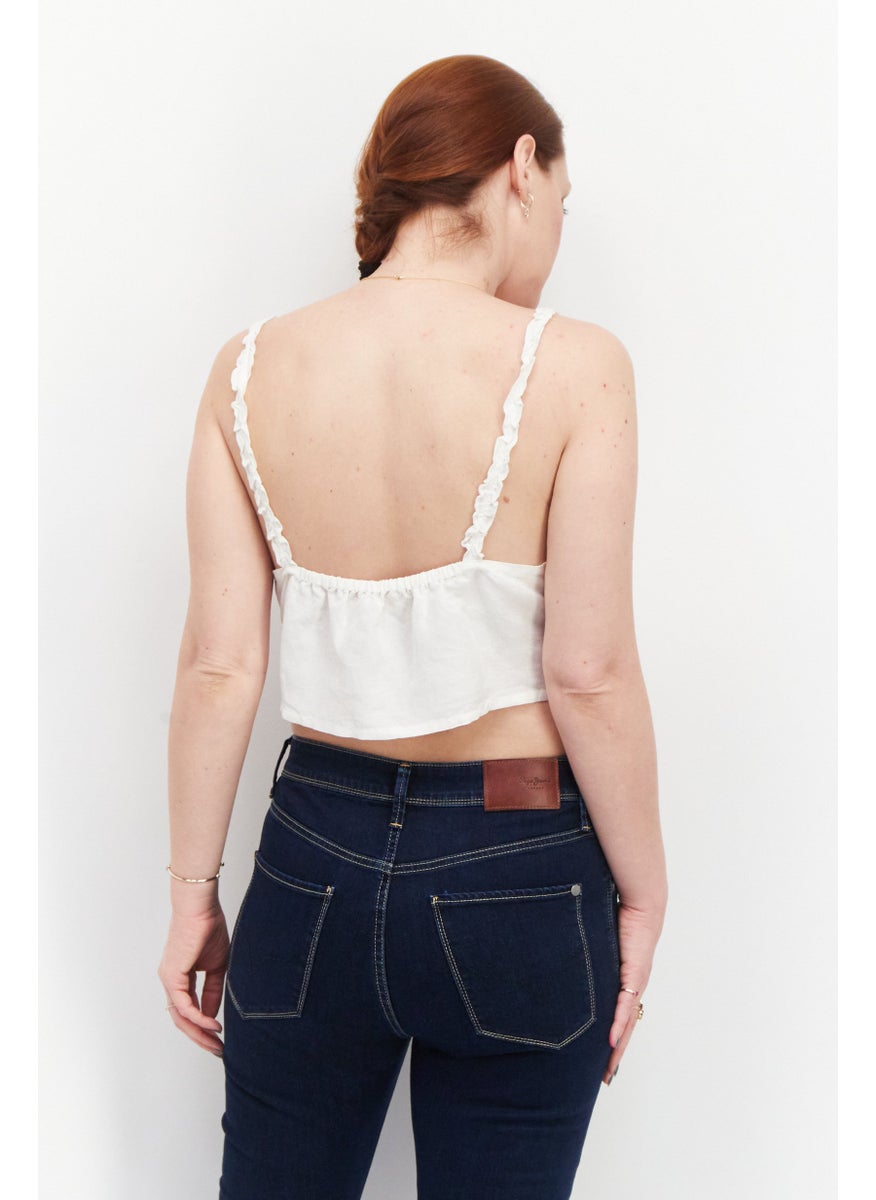 rvca Women V-Neck Sleeveless Plain Tank Top, White  - Image 3