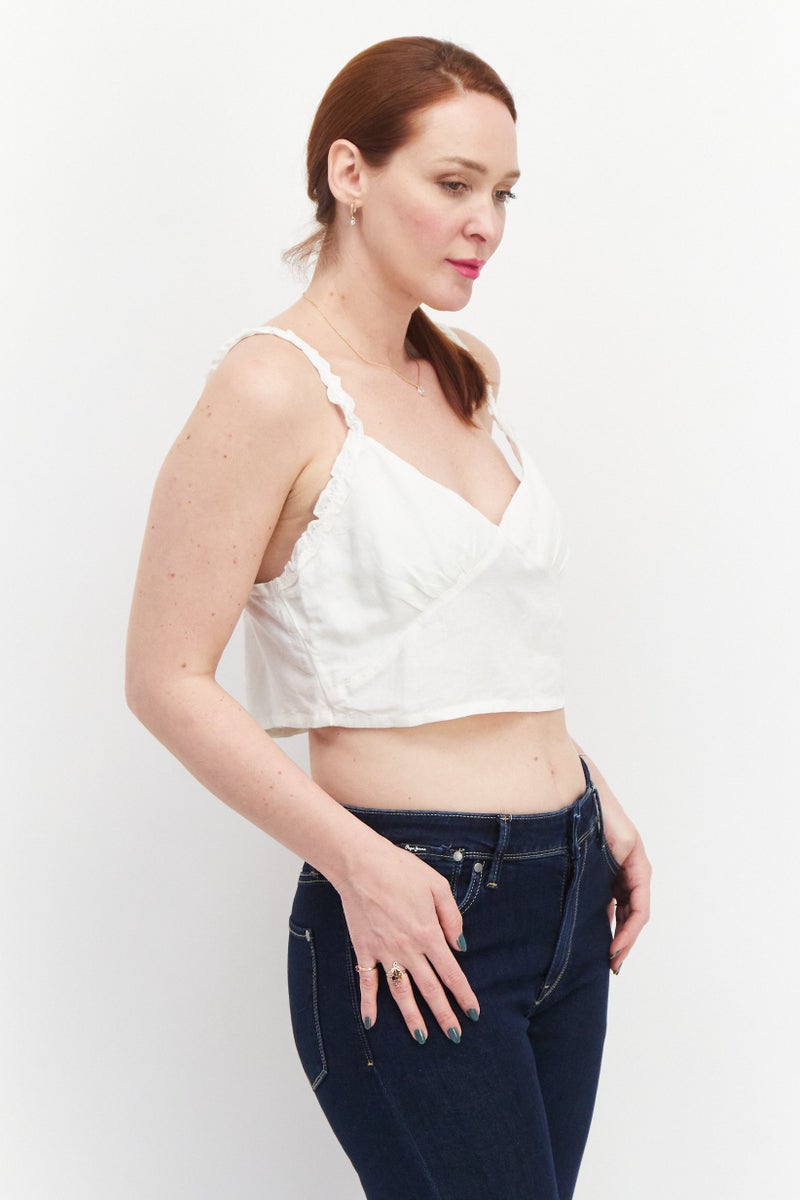rvca Women V-Neck Sleeveless Plain Tank Top, White - Image 2