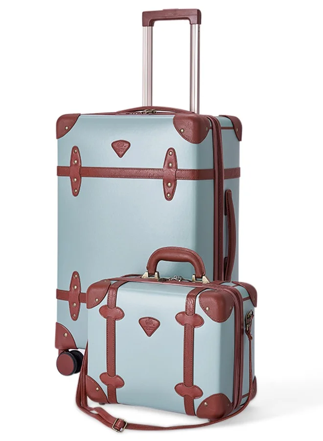 LIMRA Travel Bags Classic Leather Luggage 4 Pcs Set Tiffany/light Brown 28''-24''-20'''-14'''Inches